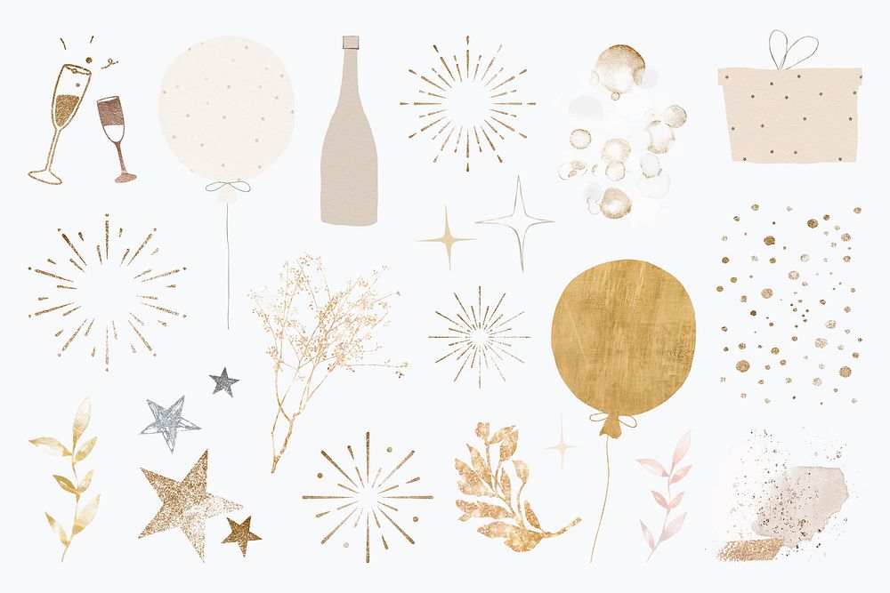 Luxury festive gold element psd set