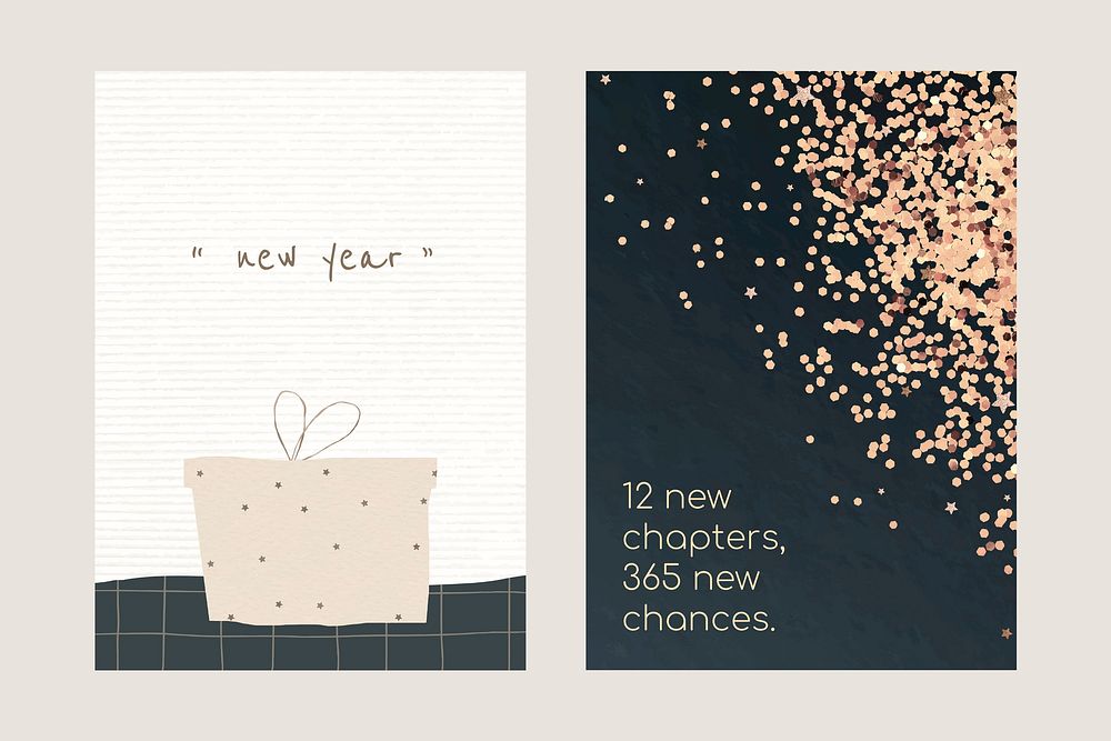 New year editable card template psd set festive background
