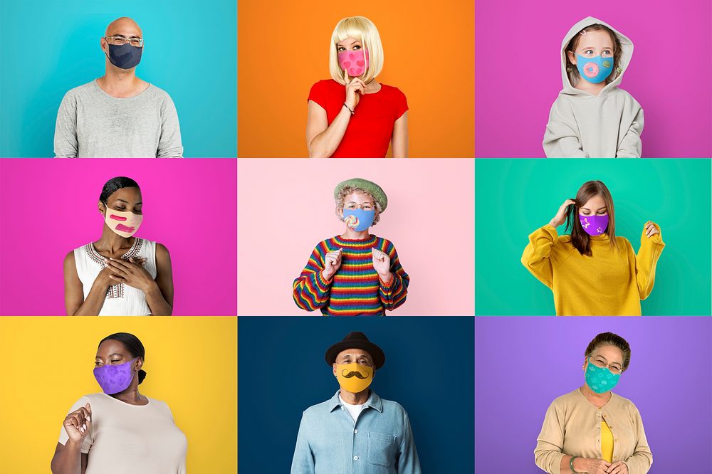 Diverse people wearing face mask photo montage