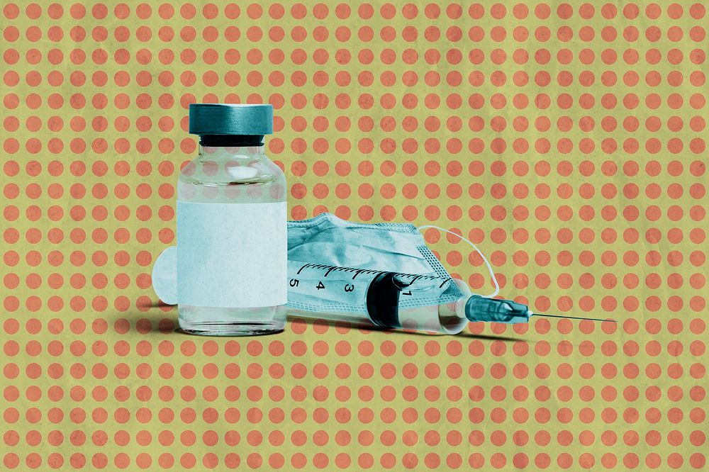 Vaccine vial mockup psd with a needle syringe