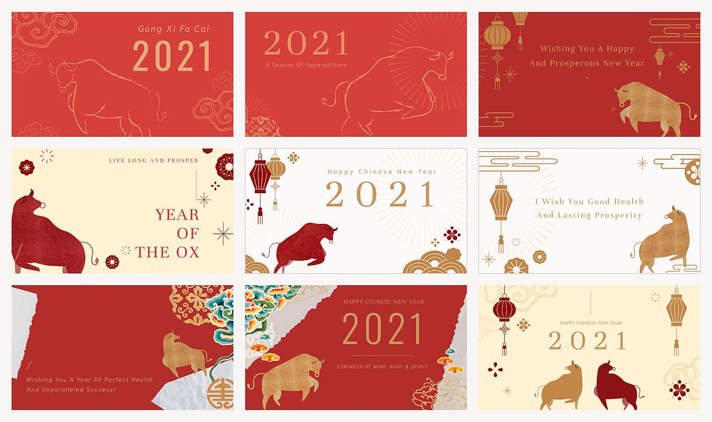 Blog banner template vector Chinese zodiac ox year set