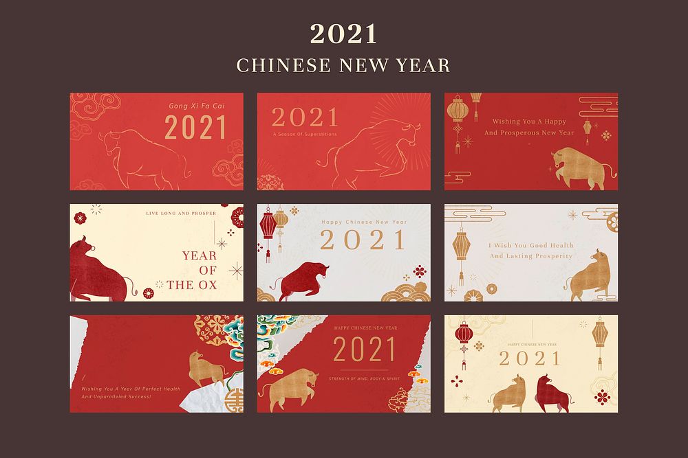 Chinese New Year vector template greeting 2021 banner set