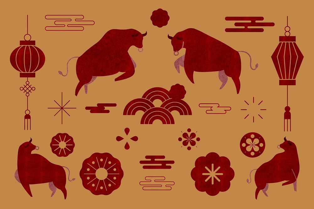 Chinese New Year vector red design elements set