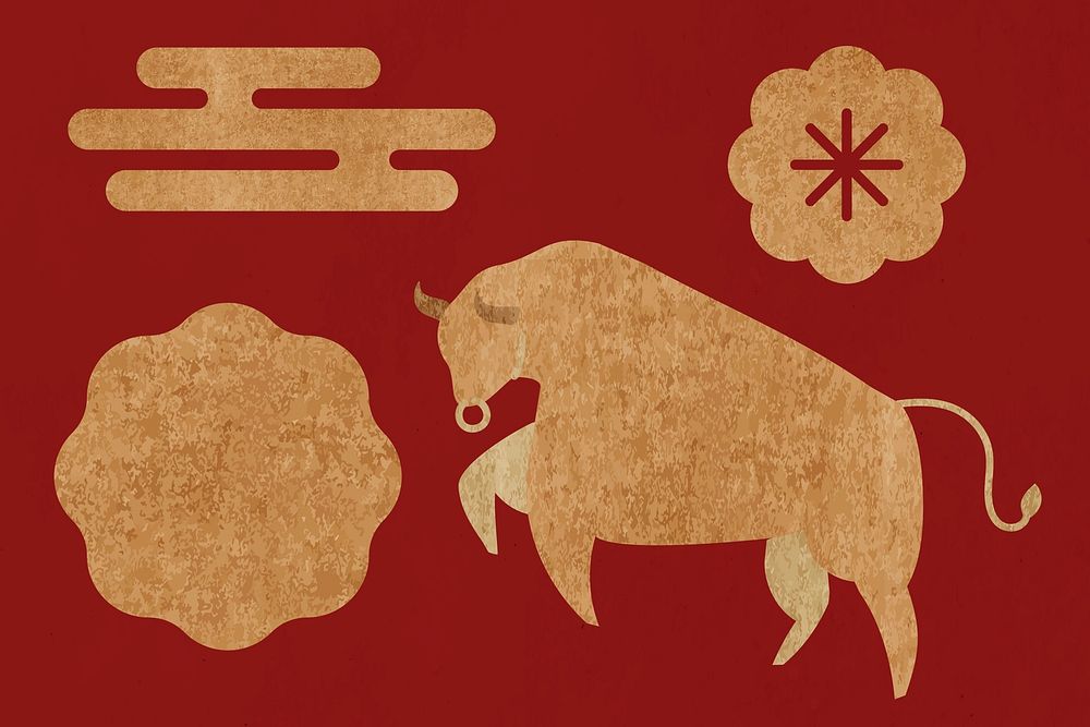 Lunar New Year 2021 psd Ox golden stickers collection