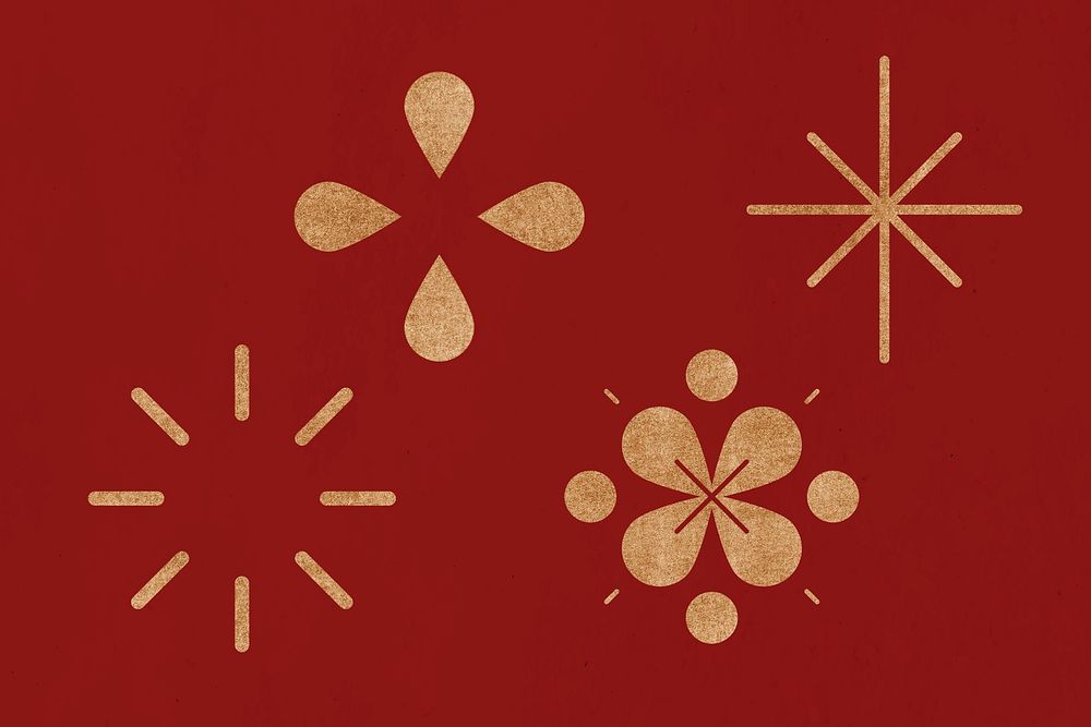 Chinese New Year fireworks psd gold design elements set