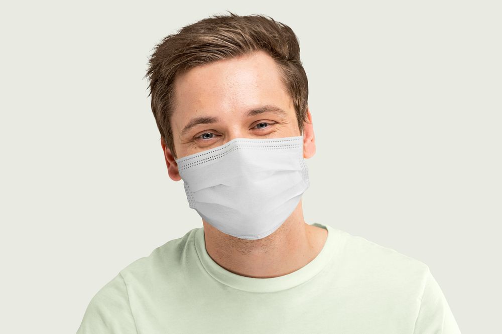 Man wearing mask psd mockup face closeup Covid-19 prevention campaign