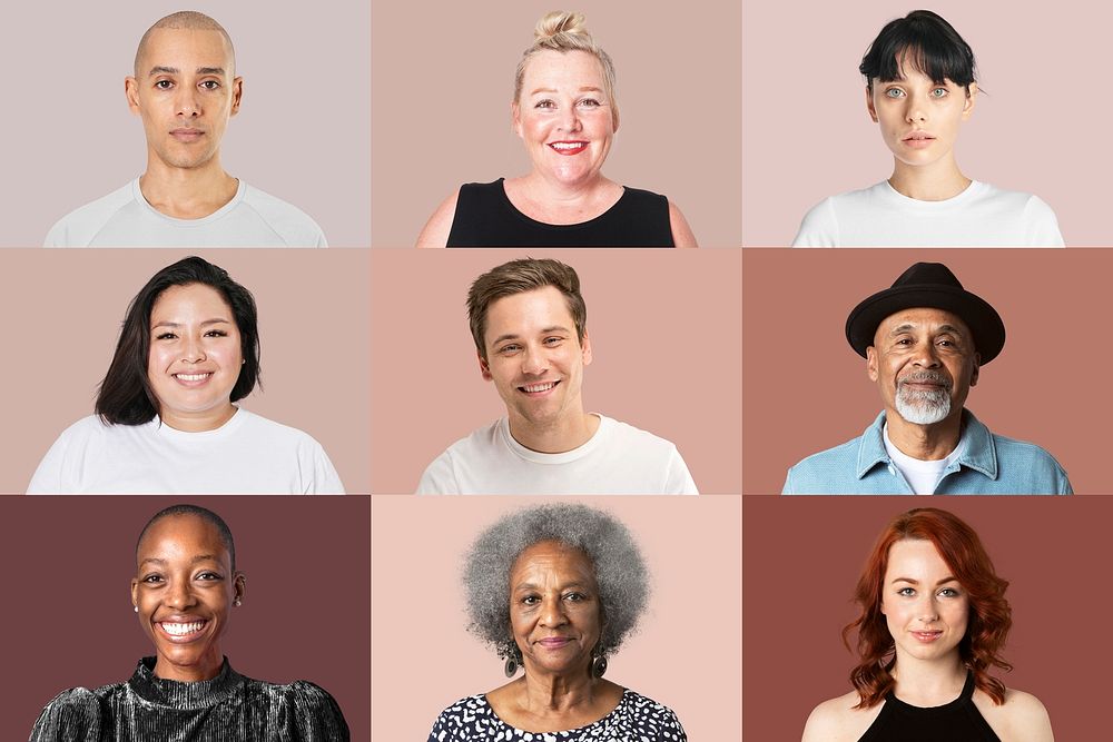 Diverse people mockup psd closeup portrait on brown background collection