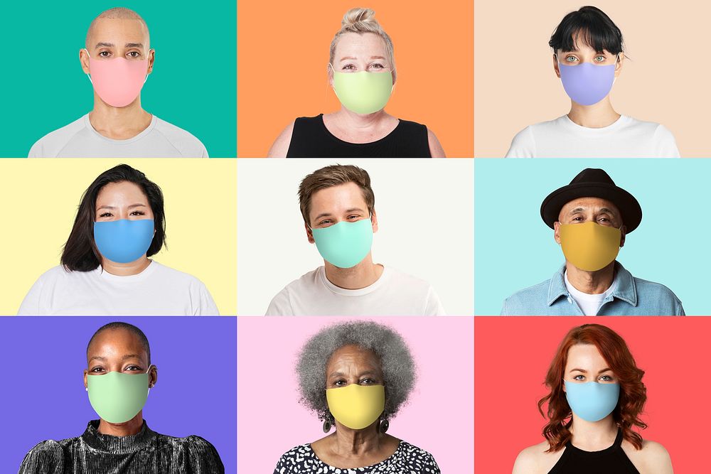 People wearing mask mockup psd Covid-19 face closeup photoshoot set