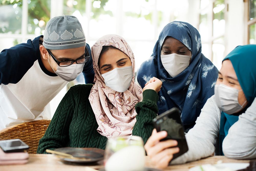 Muslim students wearing masks hanging out in the new normal