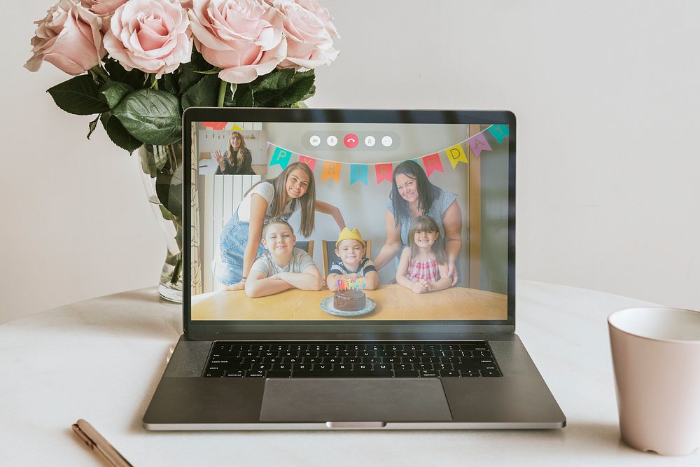Virtual birthday party via video call on laptop in the new normal