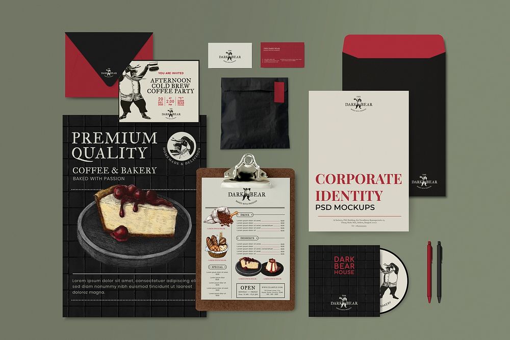 Vintage corporate identity mockup psd for cafe and restaurants