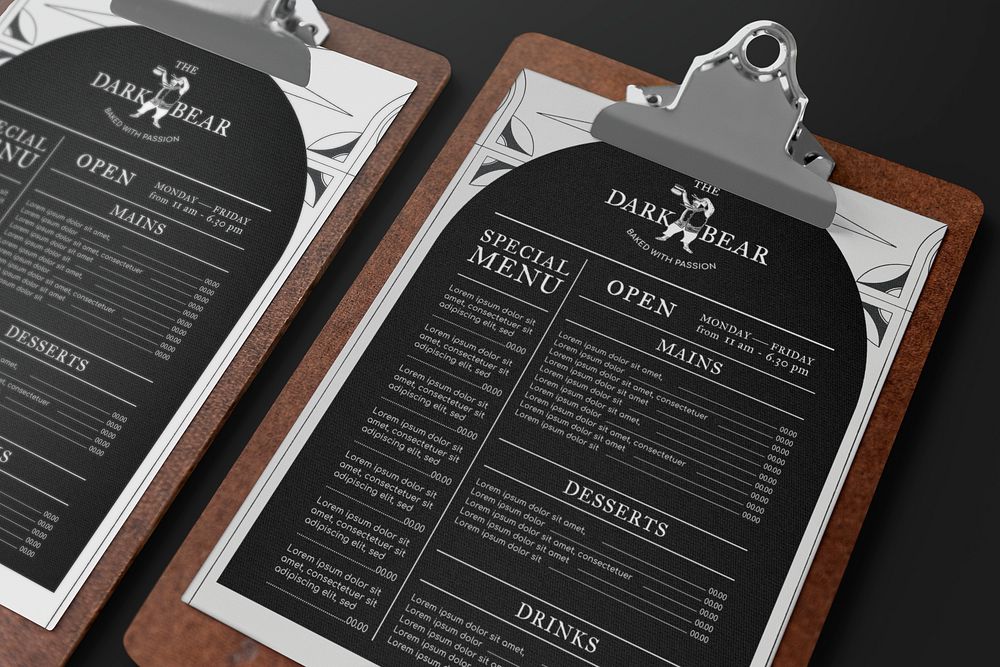 Clipboard menu mockup, restaurant business psd