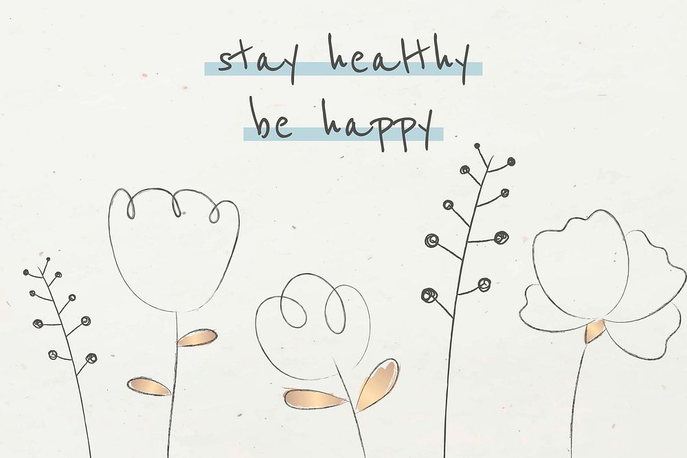 Motivational quote editable template vector stay health be happy text with doodle plants