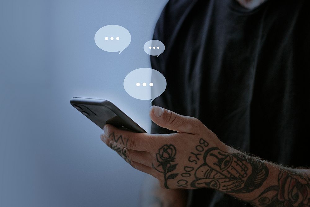 Tattooed man texting psd social media remix
