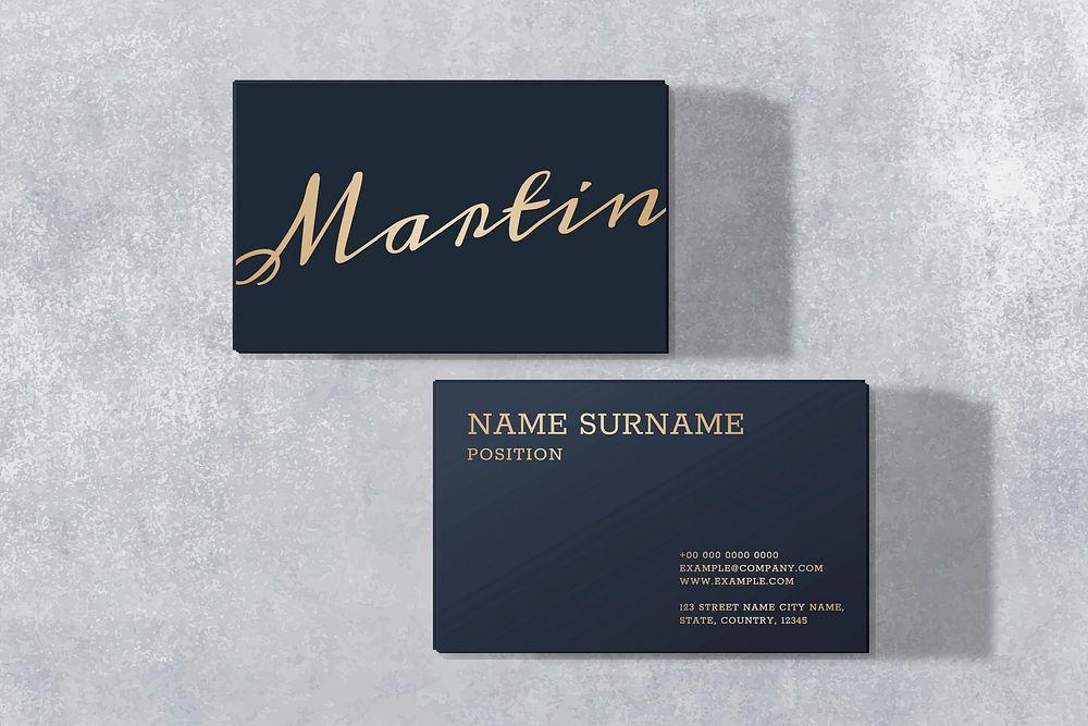 Luxury business card mockup vector in dark blue with front and rear view
