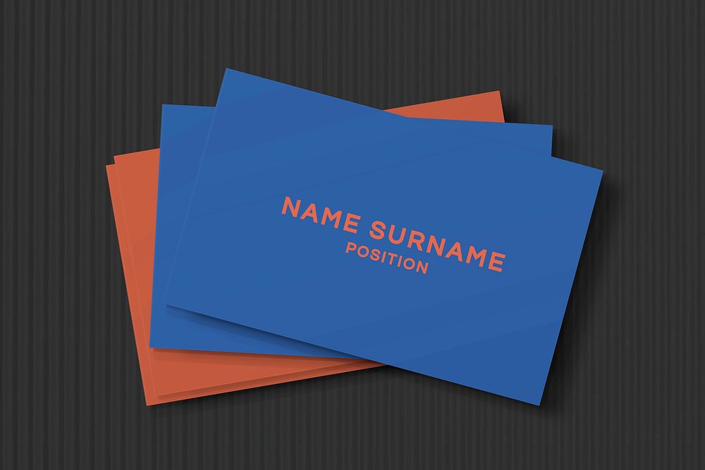Simple business card mockup vector in blue and orange with front and rear view