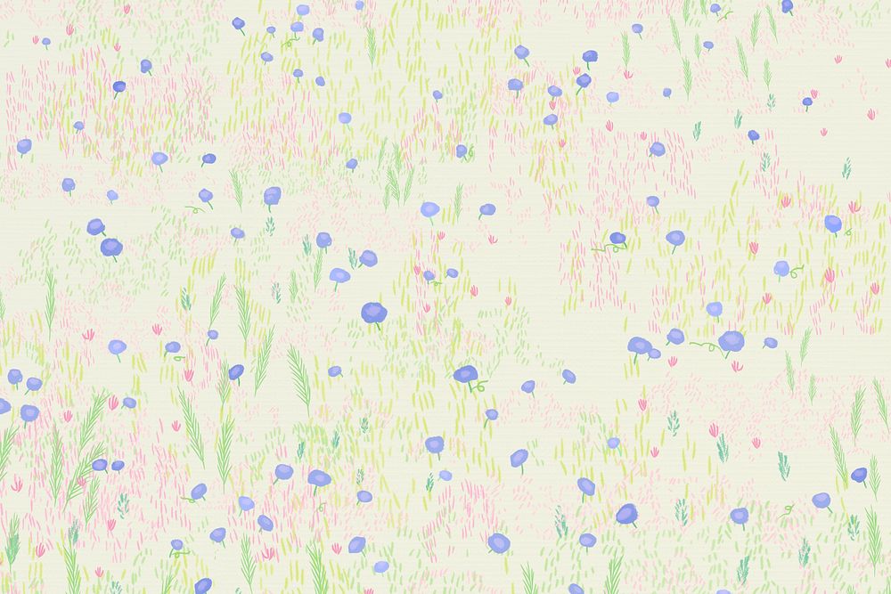 Sketched flower field vector background bird eye view social media banner