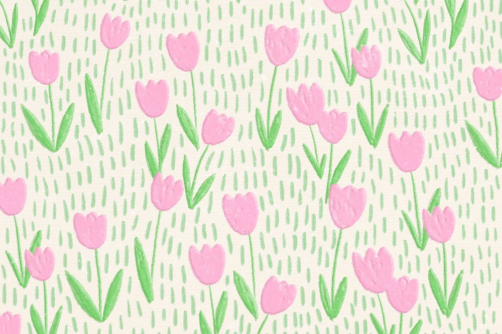 Pink tulip field vector background line art banner