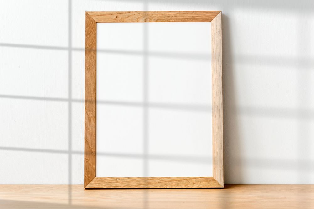 Wooden frame mockup psd with window shadow
