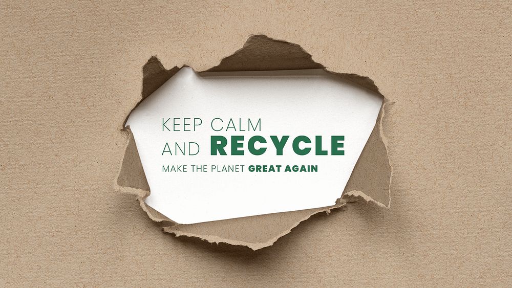 Recycle template psd on ripped brown paper background
