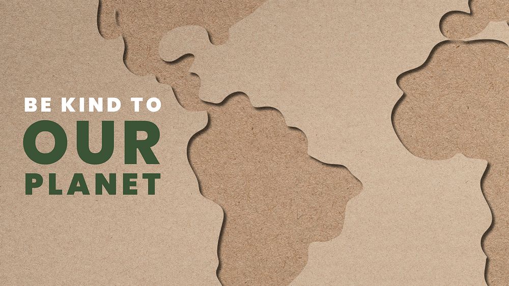 Brown paper crafted globe template vector with be kind to our planet text