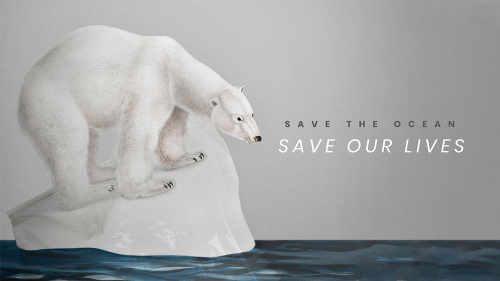 Save the ocean template vector polar bear climate change campaign