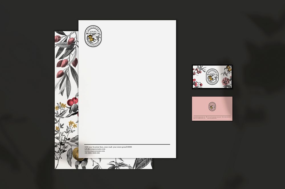 Editable business invitation mockup psd and card in floral vintage theme for cosmetic brands