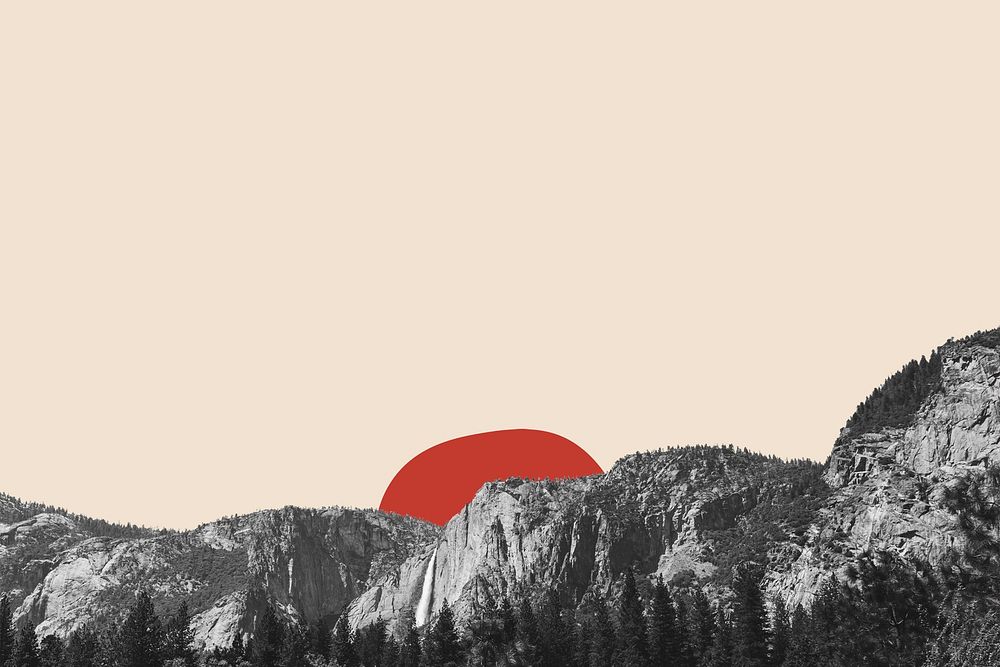 Abstract background psd of minimal mountain range and sun remixed media design space