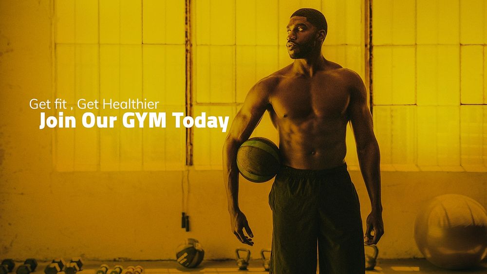Muscular man template psd editable join our gym today