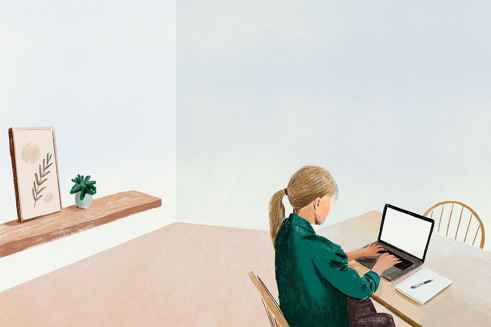 Remote working psd in the new normal color pencil illustration