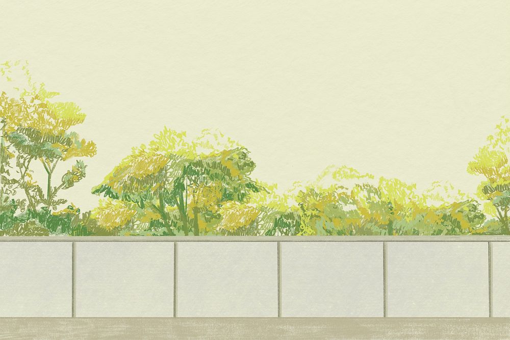 Green bushes background psd color pencil illustration