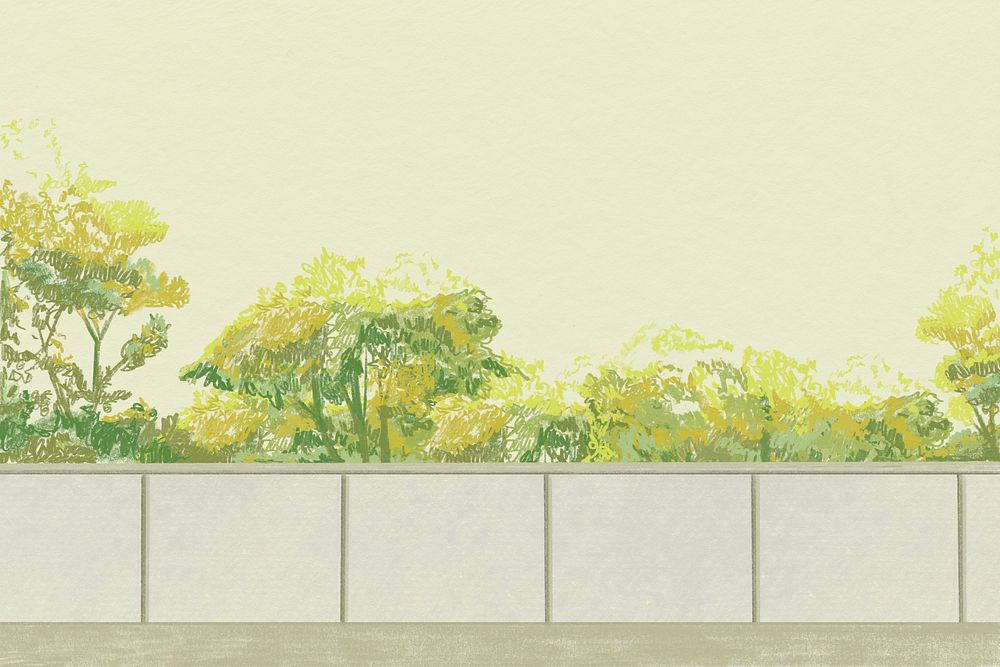 Green bushes background vector color pencil illustration
