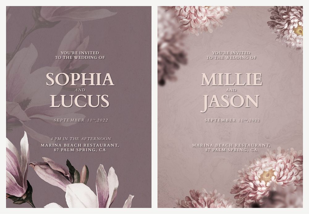Editable cards templates psd floral wedding invitation