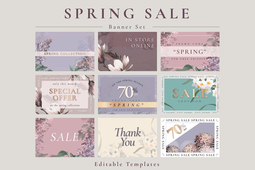 Editable template vector spring sale banner set