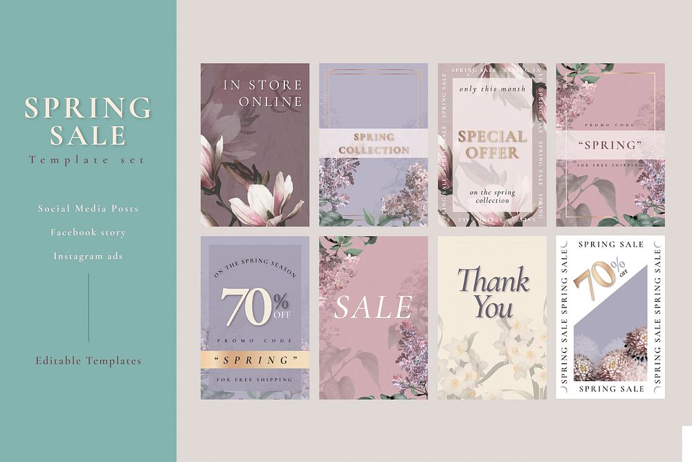 Spring sale editable template vector set