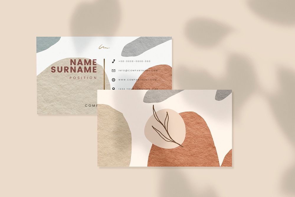 Business card mockup psd abstract earth tone pattern