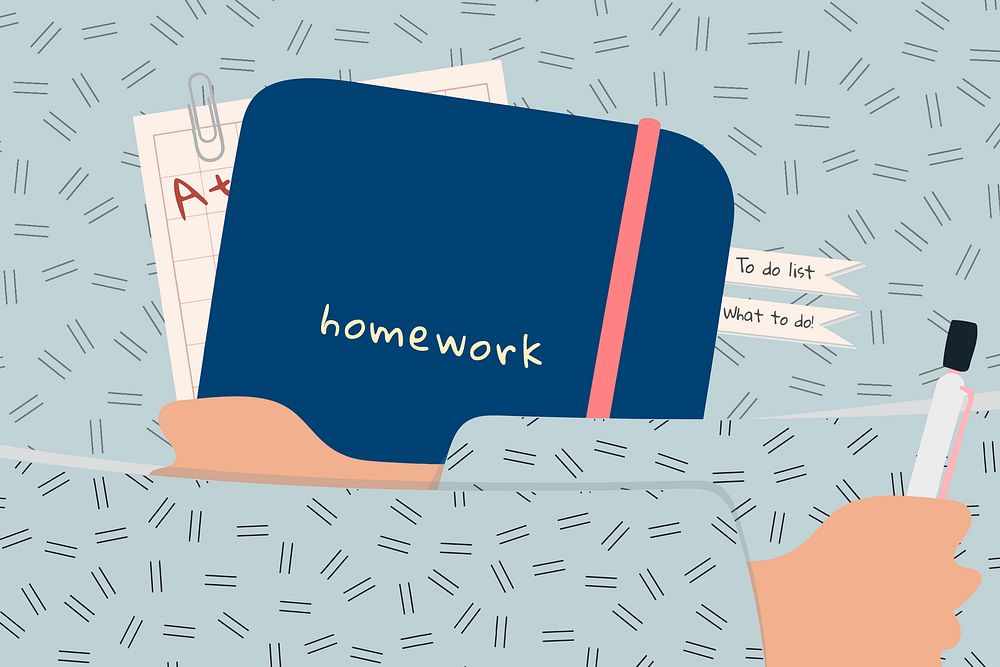 Student embracing homework vector illustration