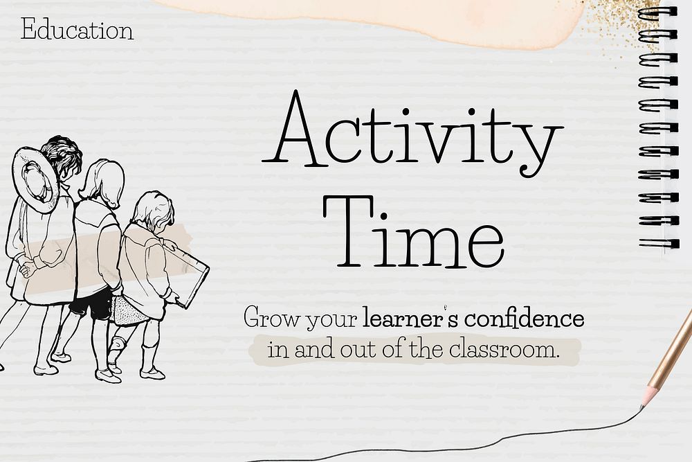 Activity time template vector on paper with student doodle