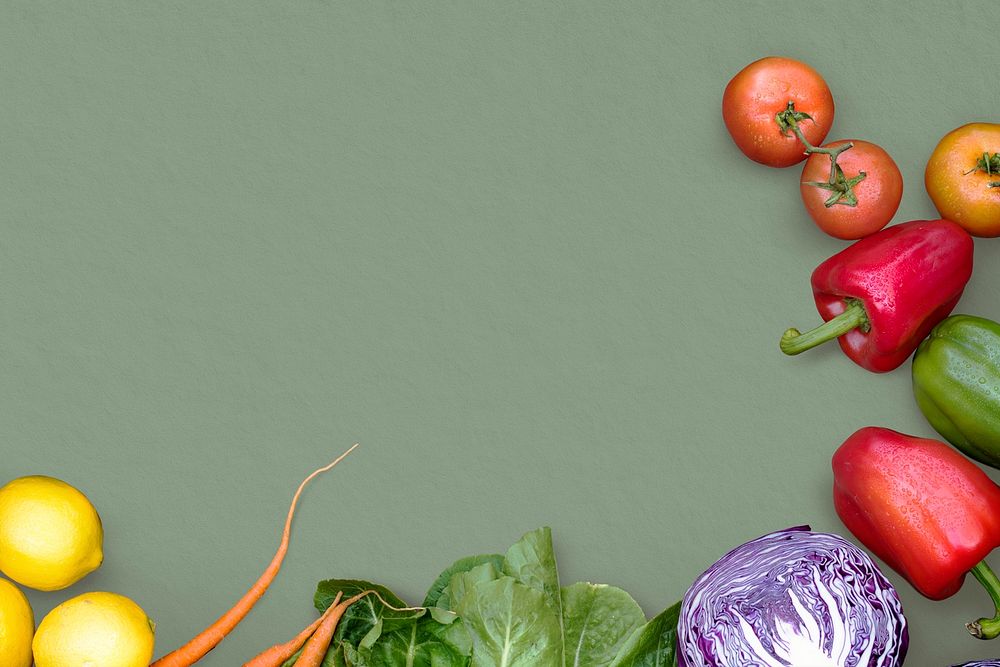 Vegetables border green background psd for health and wellness campaign