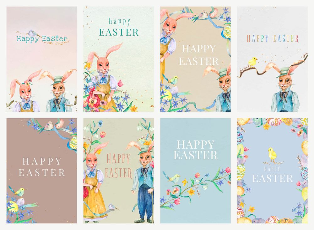 Happy Easter greeting templates vector colorful vintage illustrations collection