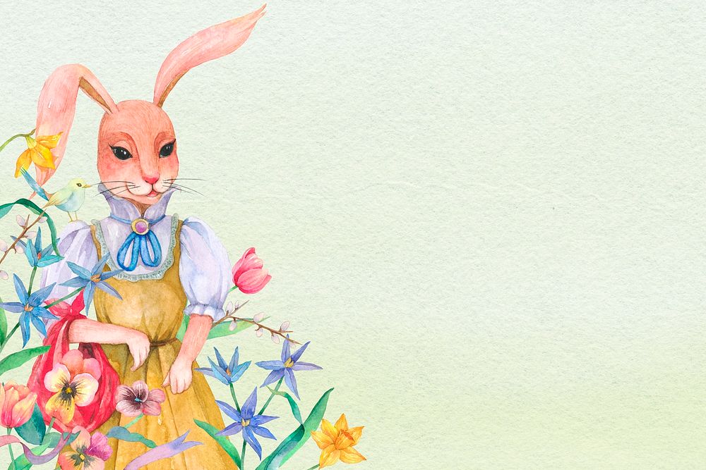 Beautiful Easter bunny background dressed in vintage outfit