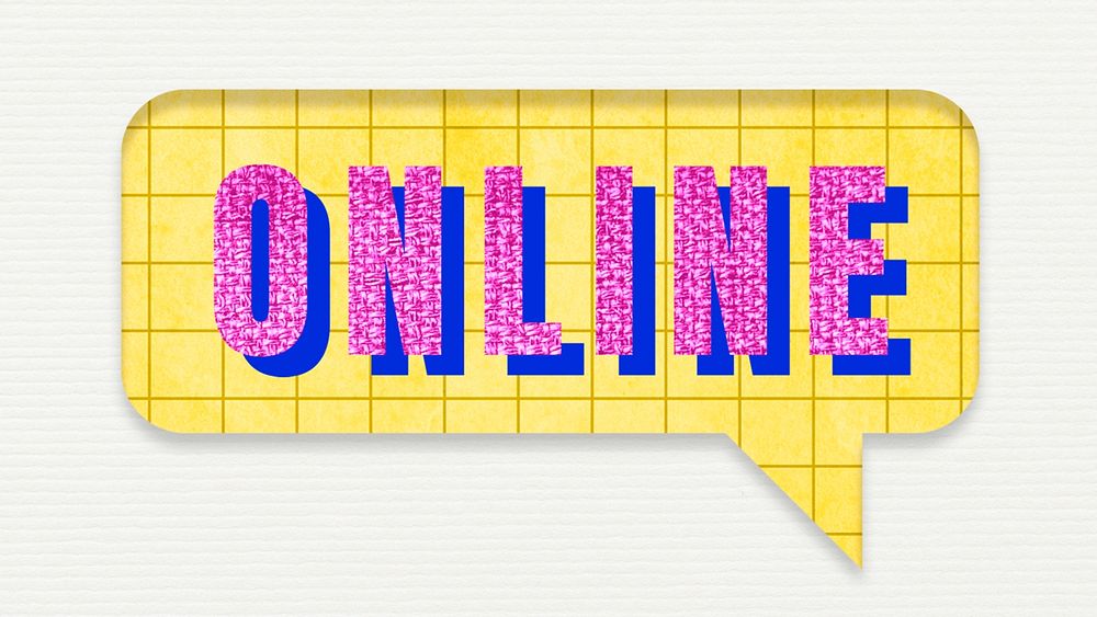 Pink ONLINE typography in a speech bubble aesthetic graphic