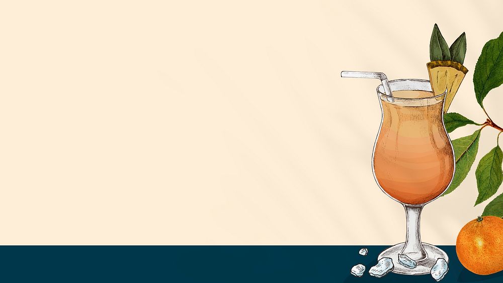 Orange juice background psd in a glass mixed media hand drawn illustration