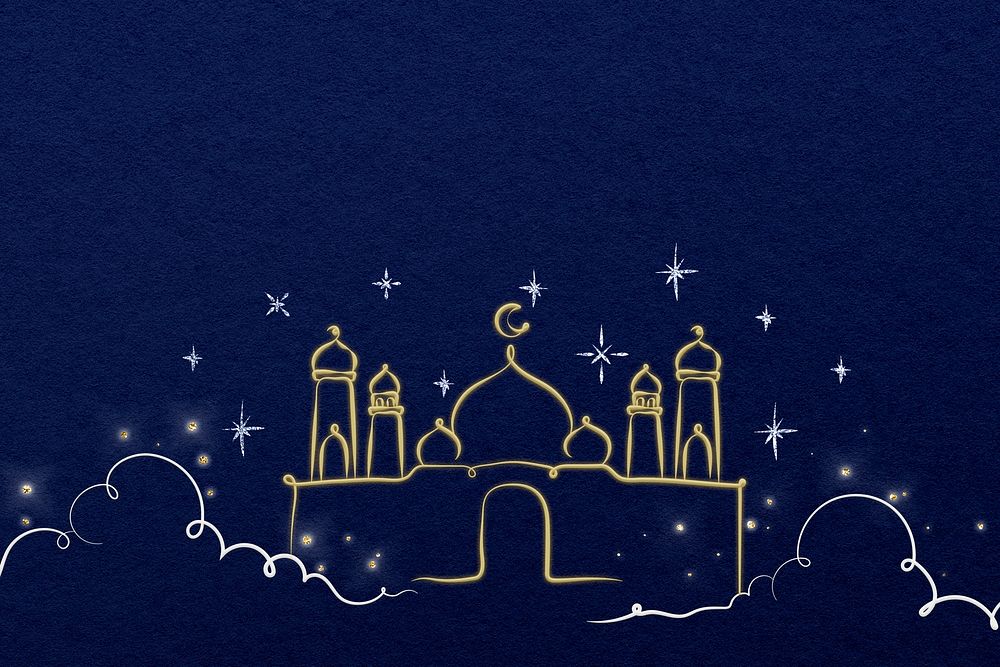 Blue background psd with gold Arabic architecture