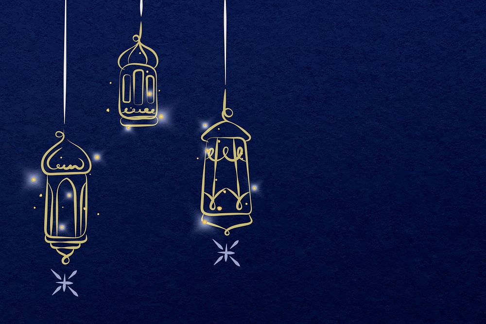 Ramadan background vector with hanging gold lanterns