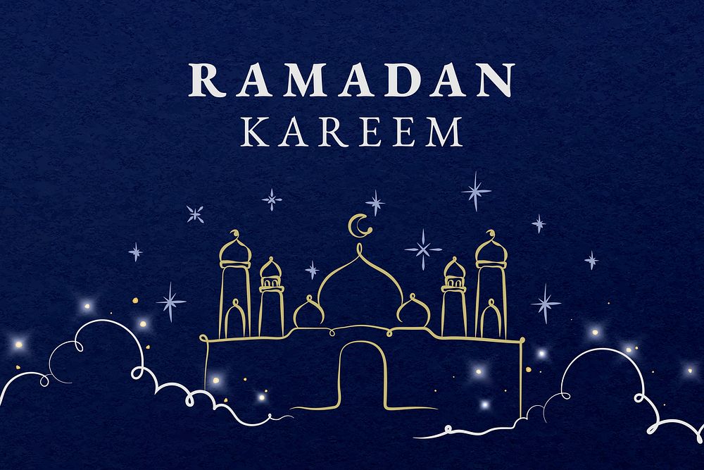 Ramadan editable banner template vector with Islamic architecture on blue background