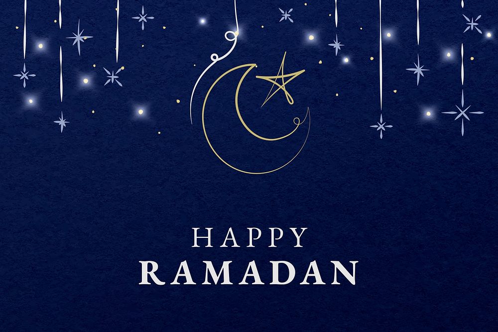 Happy ramadan social media banner with star and crescent moon illustration