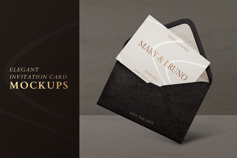 Invitation card mockup psd in black and gold editable ad