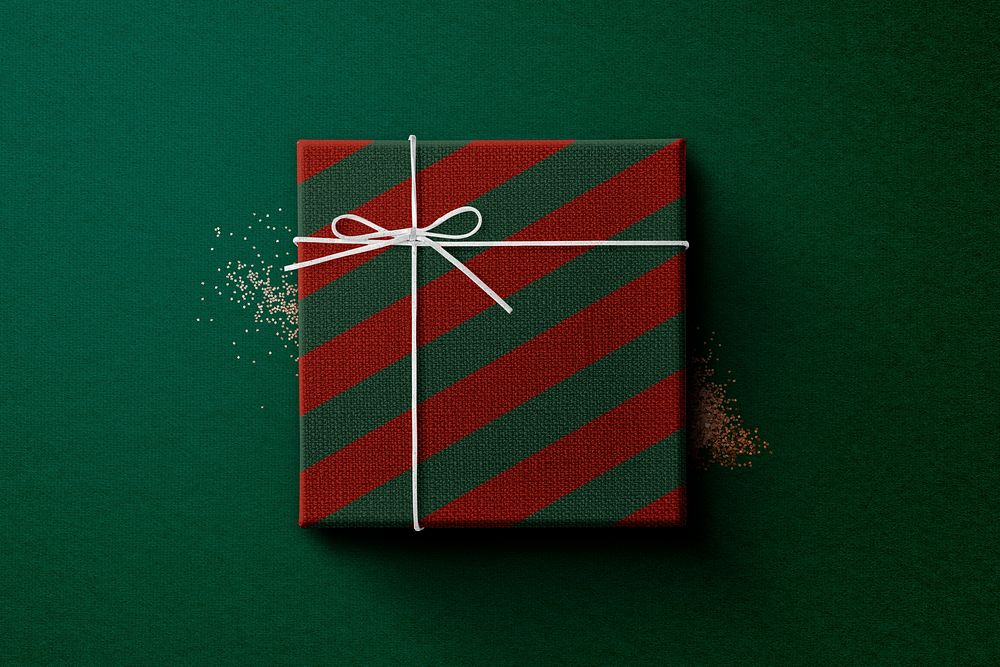 Christmas gift box wrapped in red and green paper