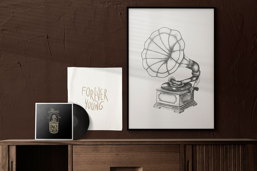 Minimal picture frame mockup psd hanging on the wall